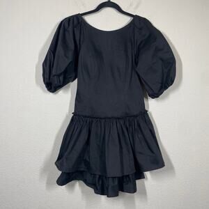 Kensie Lace Up Back Balloon Sleeves Ruffled Mini Dress Black